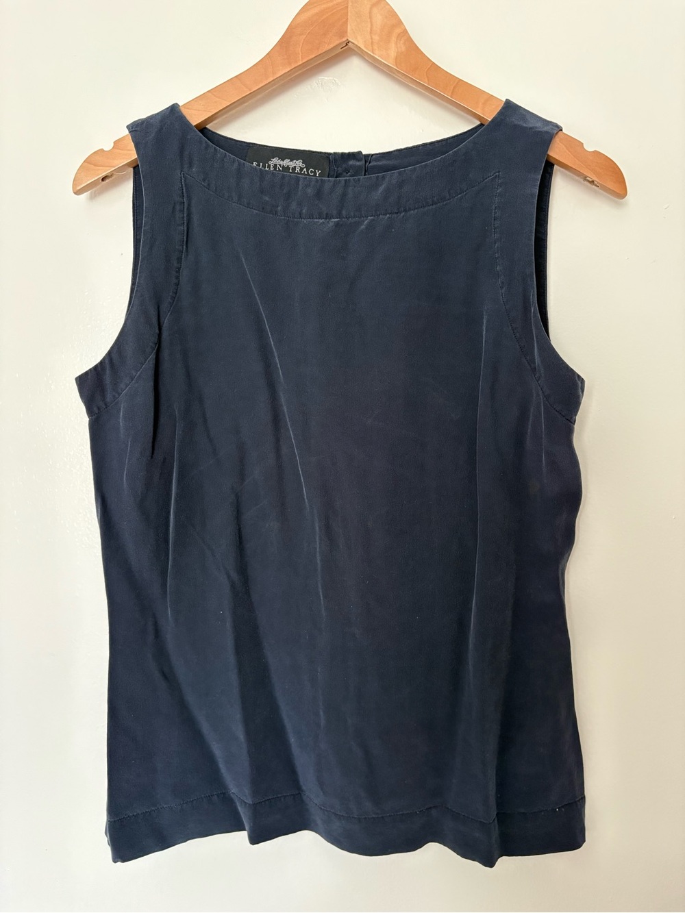 Elie Tahari Navy Sleeveless Boatneck Top